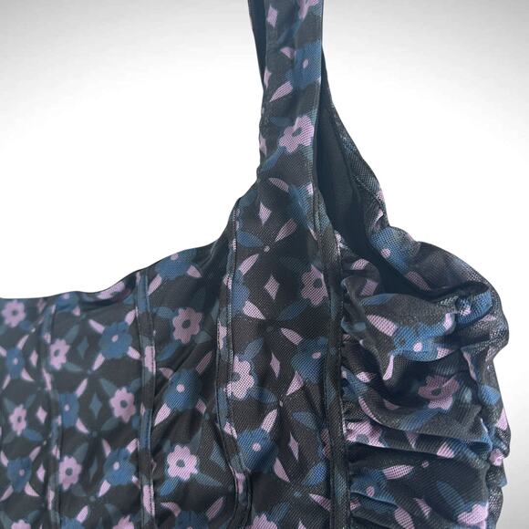 Free People XL Galaxy Square Neck Corset Crop Top Blue Purple Floral Mesh Side - Picture 4 of 10